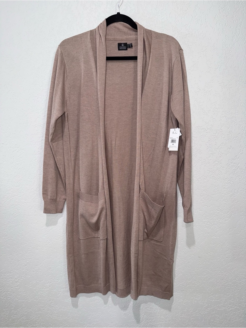 Volcom Open-Front Long Cardigan Sweater in Orchid Pink